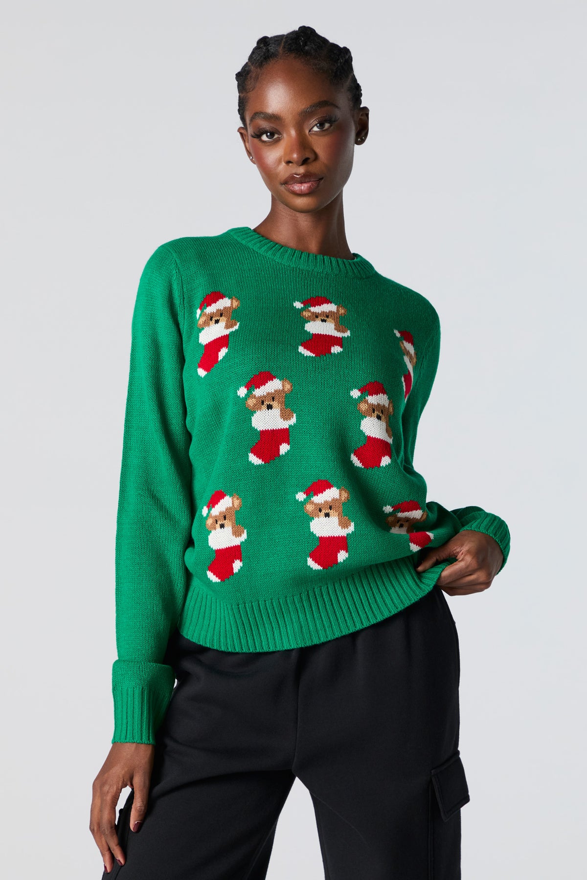 Teddy Stocking Jacquard Knit Christmas Sweater