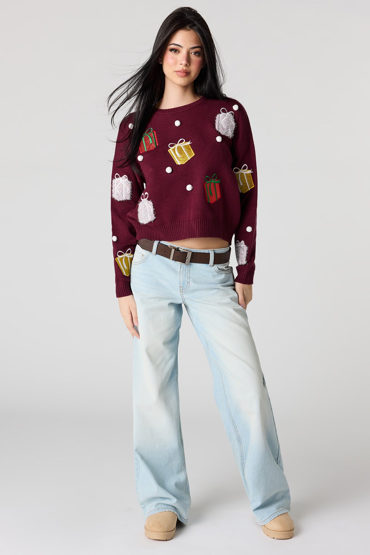 Alt View 3. Present Christmas Sweater - Burgundy