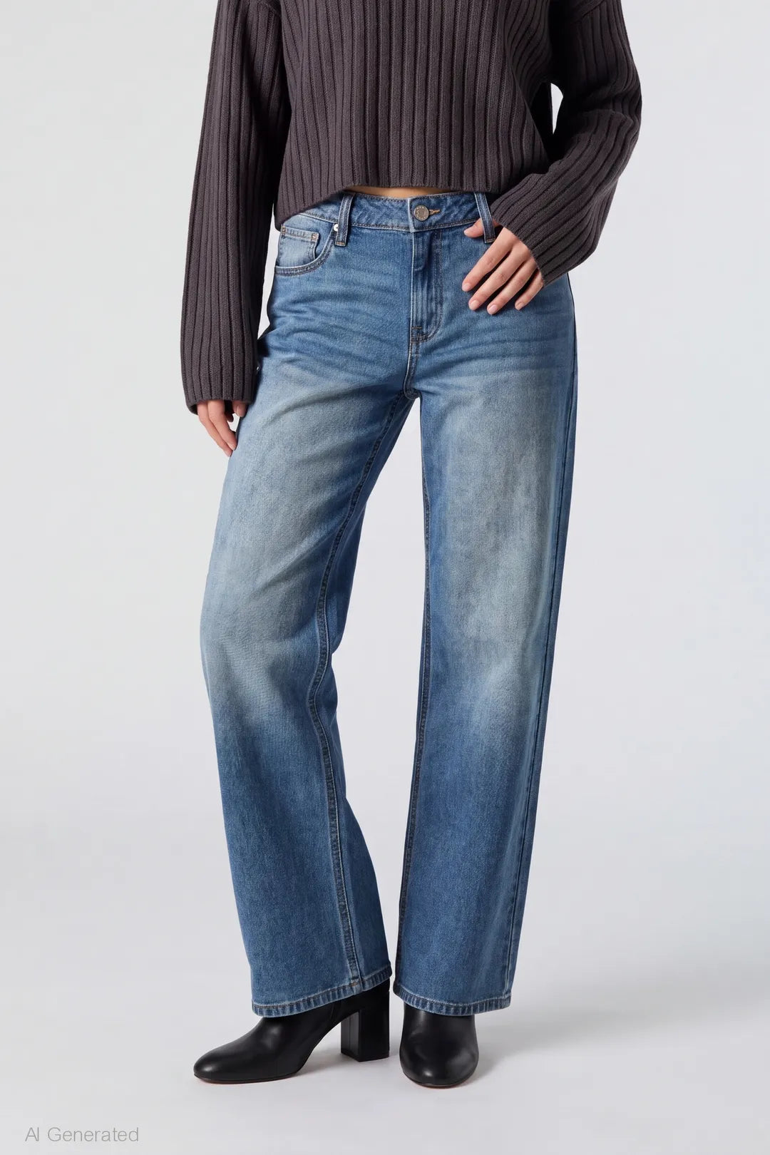 Alt View 3. Brooklyn Low Rise Baggy Medium Jean - Medium Blue