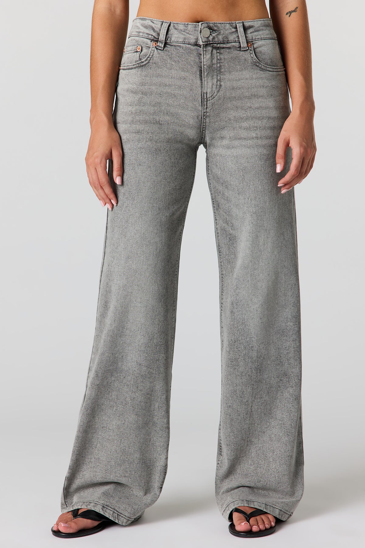 Alt View 2. Paris Stretch High Rise Wide Leg Grey Jean - Charcoal