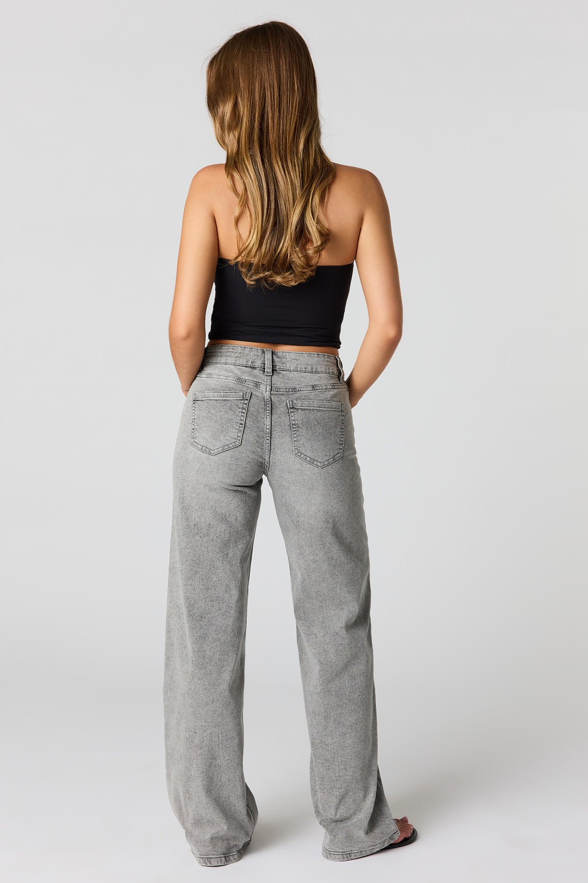 Alt View 3. Paris Stretch High Rise Wide Leg Grey Jean - Charcoal