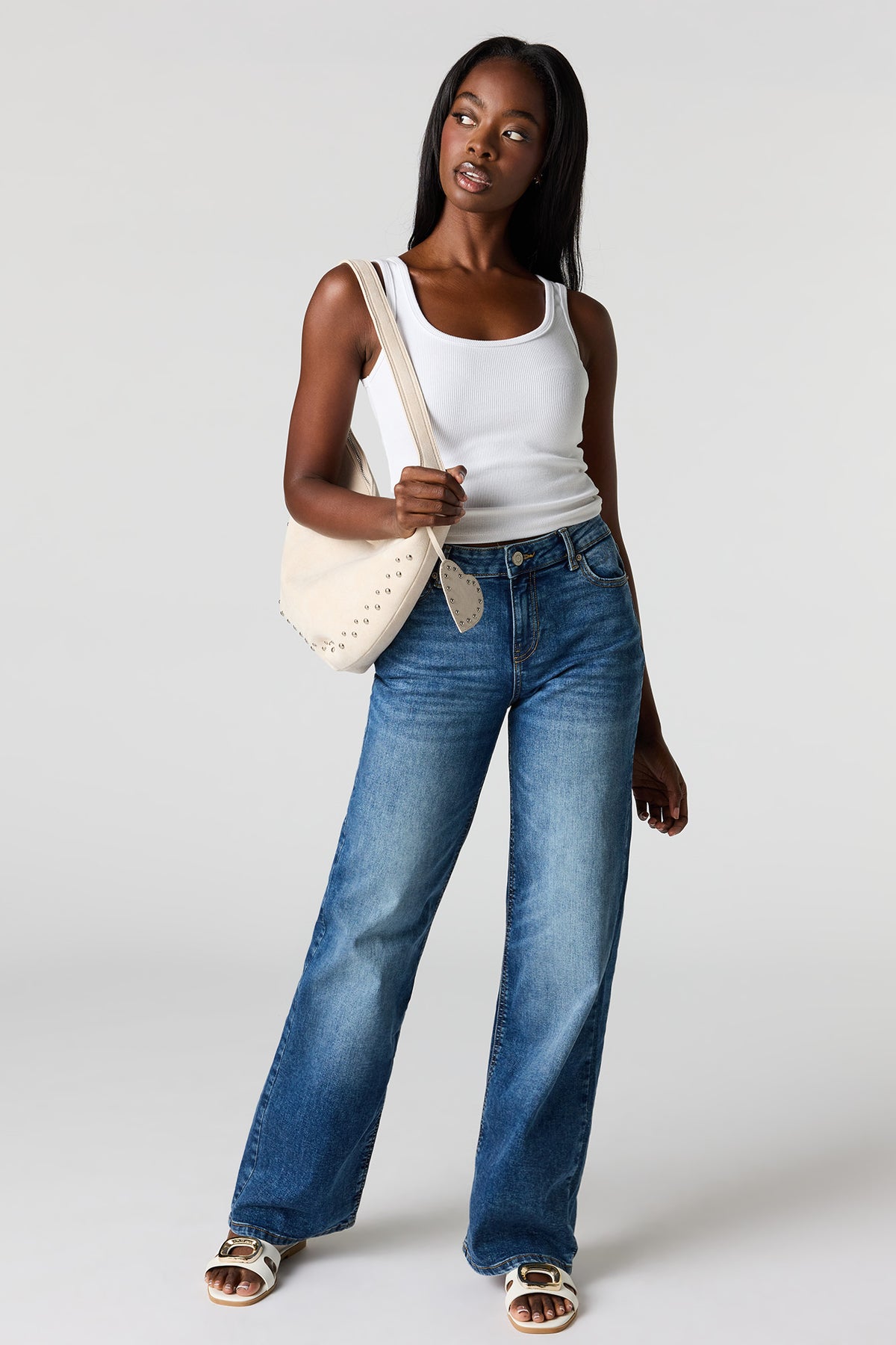 Paris Stretch High Rise Wide Leg Dark Jean - Denim Blue