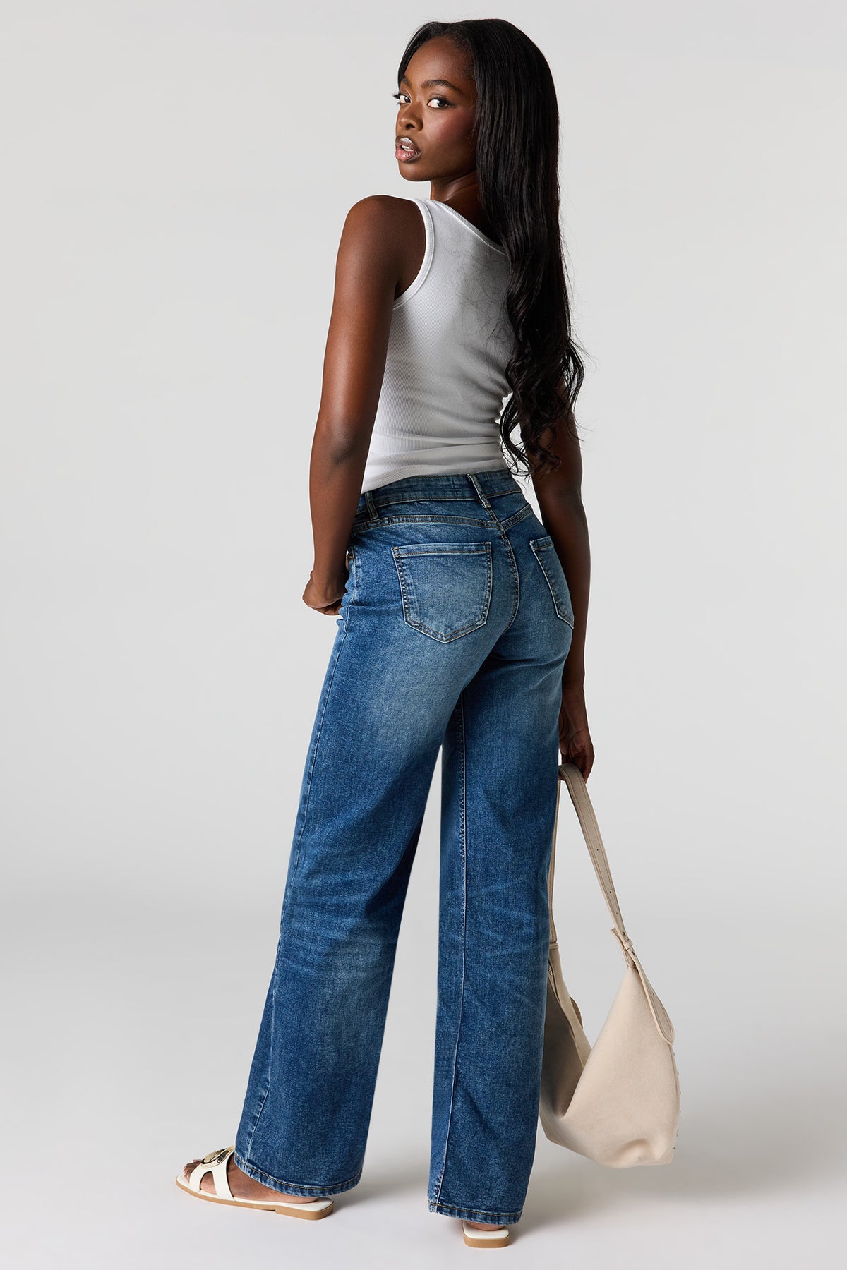 Alt View 3. Paris Stretch High Rise Wide Leg Dark Jean - Denim Blue