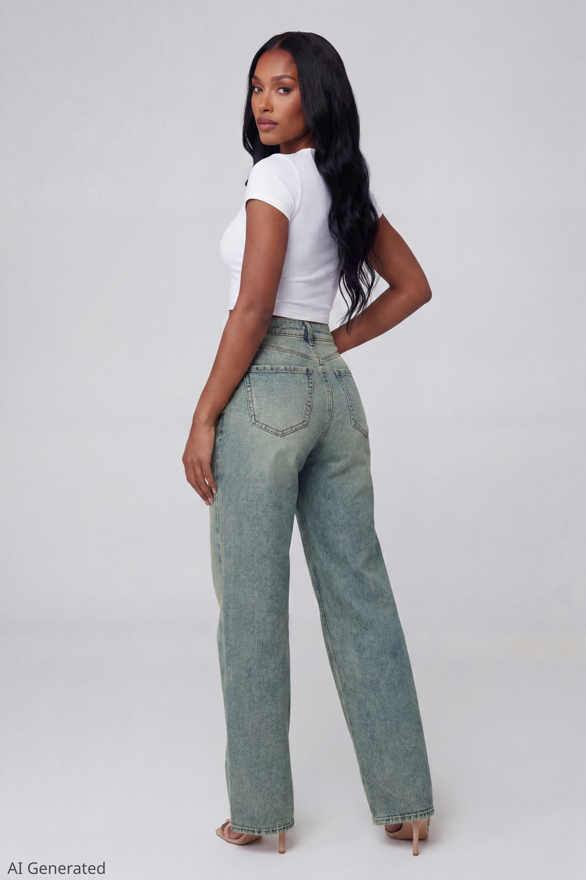 Alt View 2. Paris Stretch High Rise Wide Leg Vintage Medium Jean - Pacific Blue