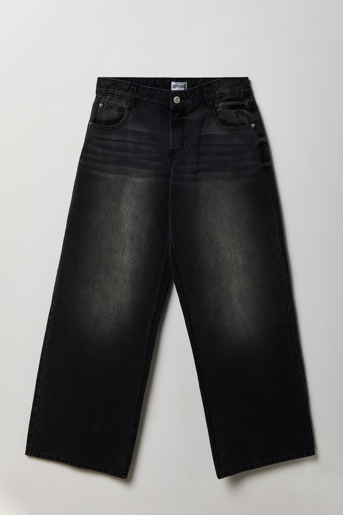 London Low Rise Super Baggy Black Jean - Plaid