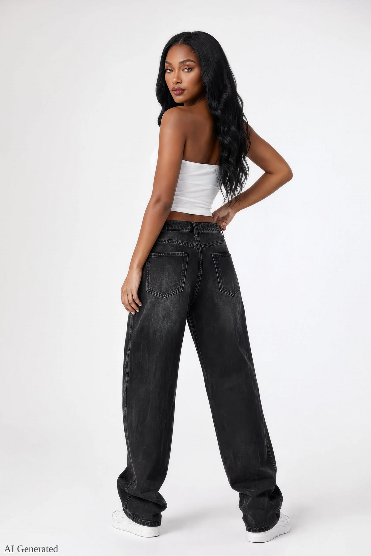 Alt View 2. London Low Rise Super Baggy Black Jean - Plaid