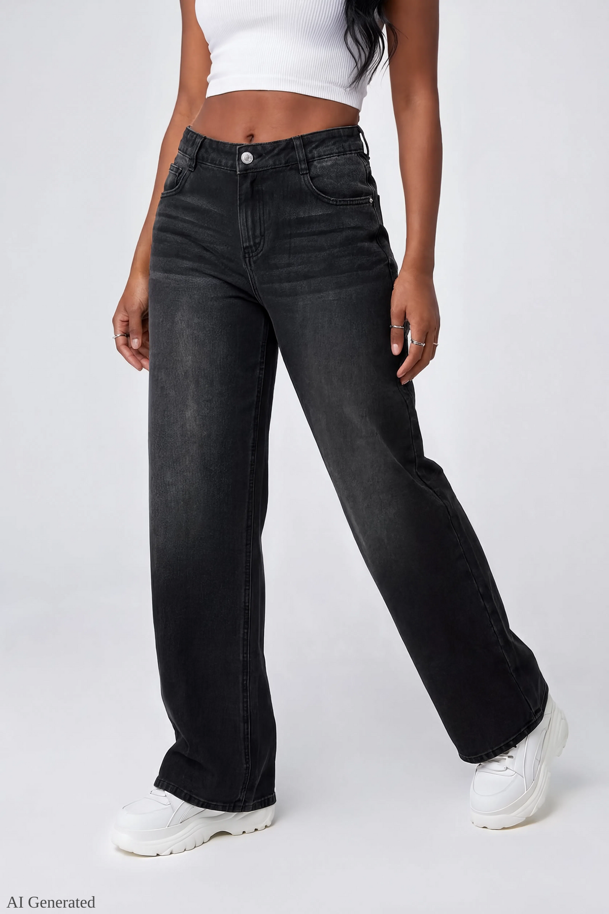 Alt View 3. London Low Rise Super Baggy Black Jean - Plaid