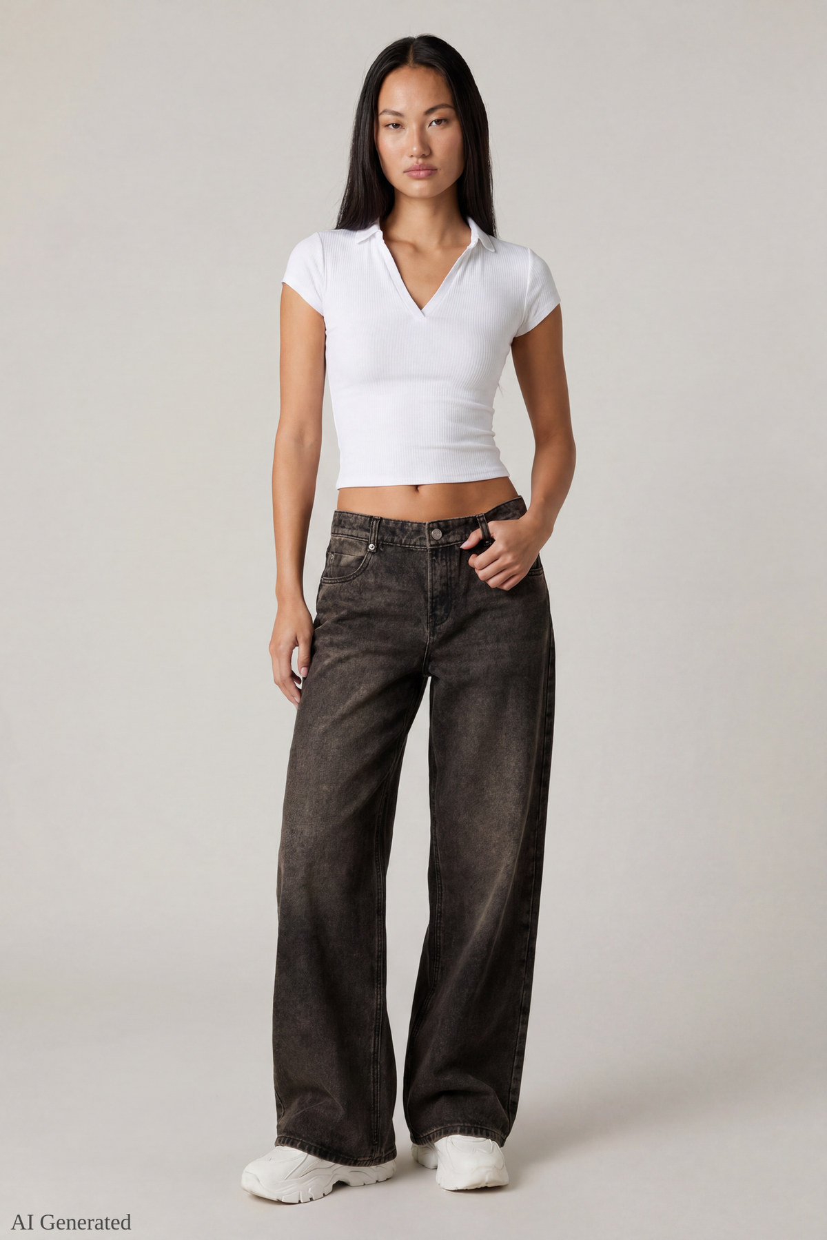 Alt View 2. London Low Rise Super Baggy Vintage Latte Jean - Dark Brown
