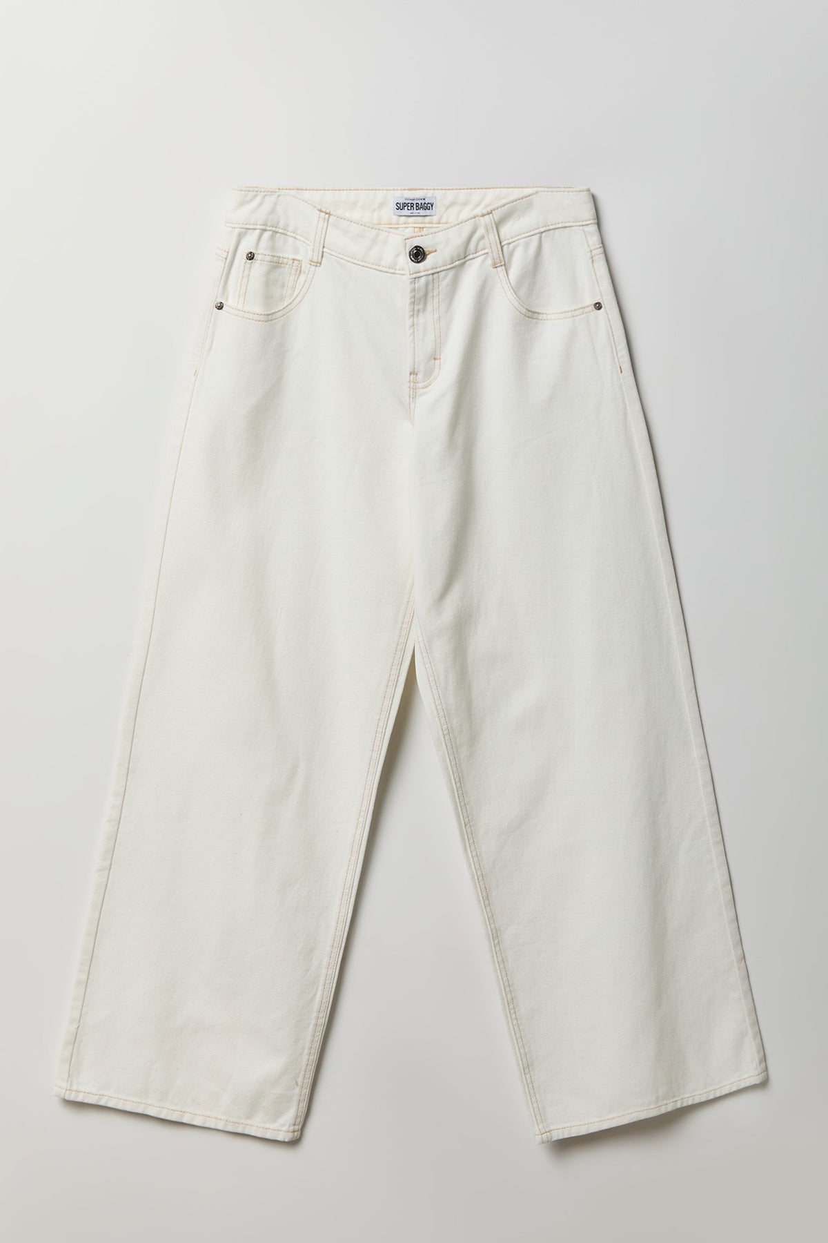 London Low Rise Super Baggy White Jean - Eggshell