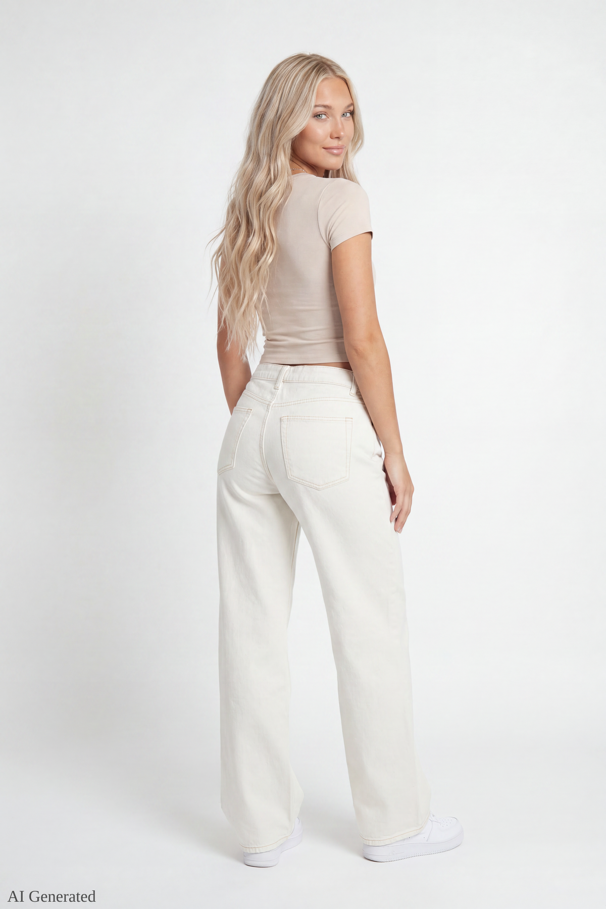 Alt View 2. London Low Rise Super Baggy White Jean - Eggshell