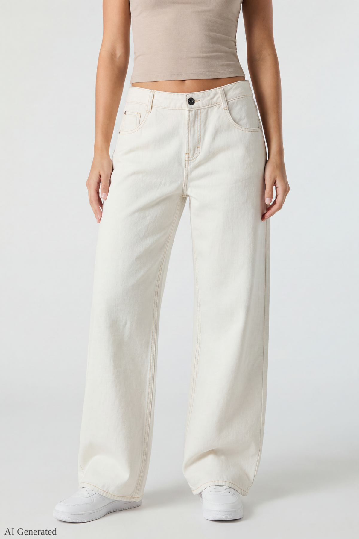 Alt View 3. London Low Rise Super Baggy White Jean - Eggshell