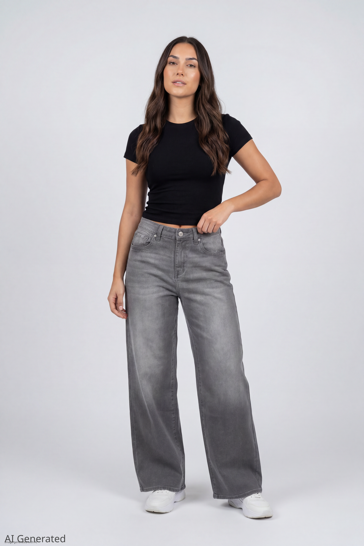Soho Stretch Mid Rise Super Baggy Grey Jean - Charcoal