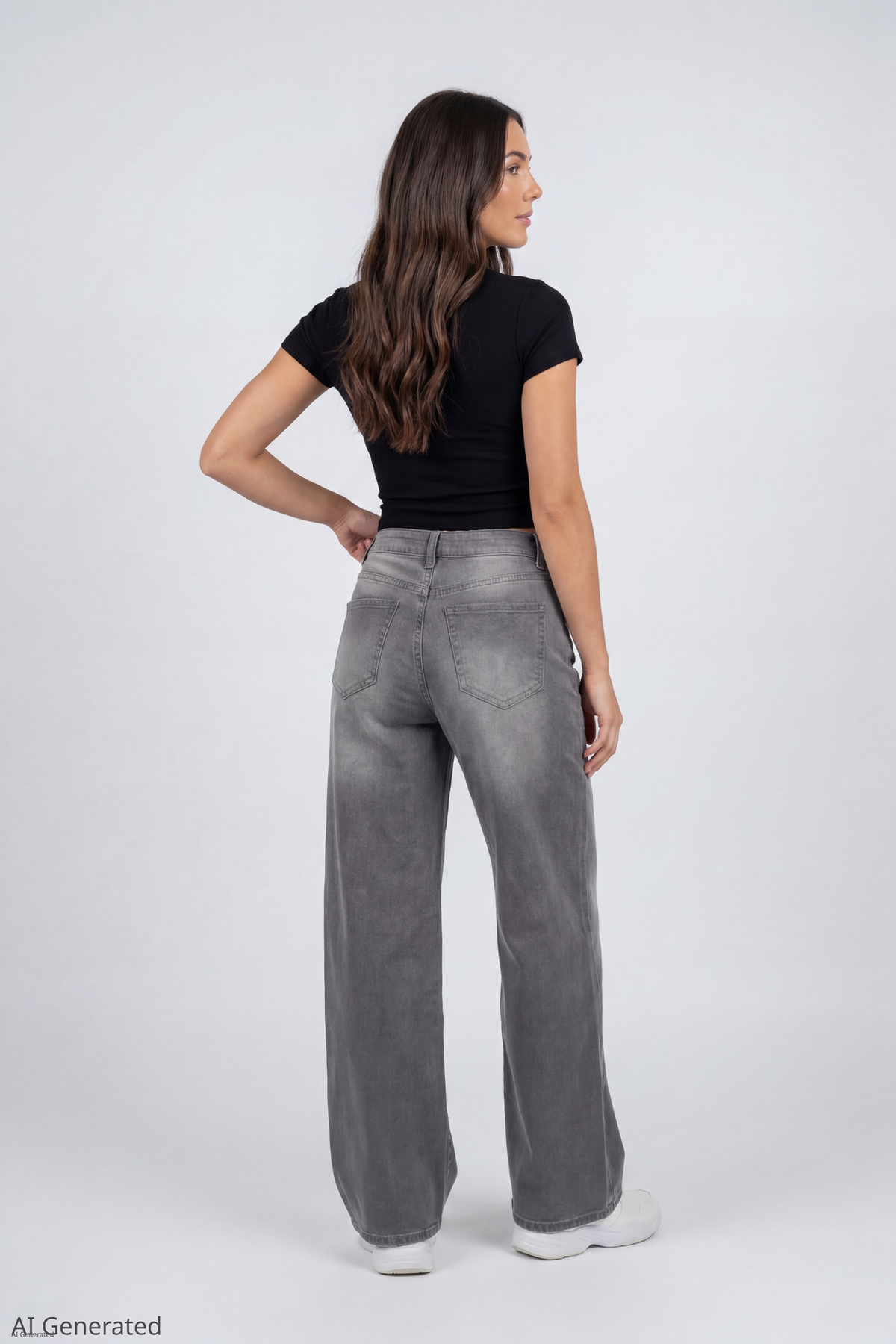 Alt View 2. Soho Stretch Mid Rise Super Baggy Grey Jean - Charcoal