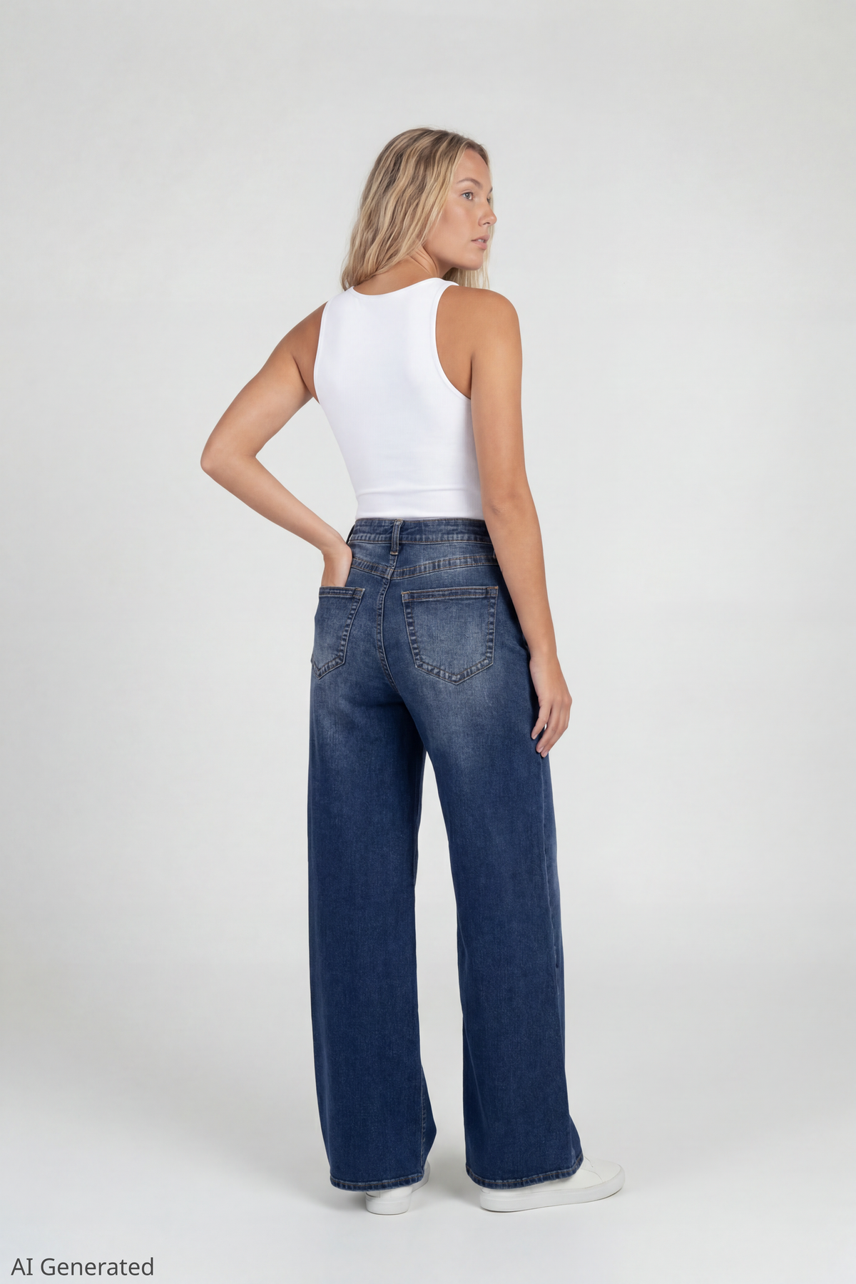 Alt View 2. Soho Stretch Mid Rise Super Baggy Dark Jean - Denim Blue
