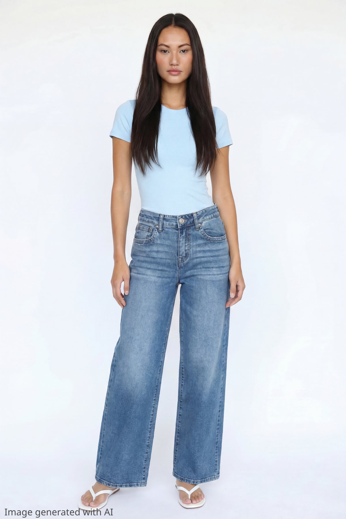 Stretch Mid Rise Super Baggy Medium Jean - Medium Blue