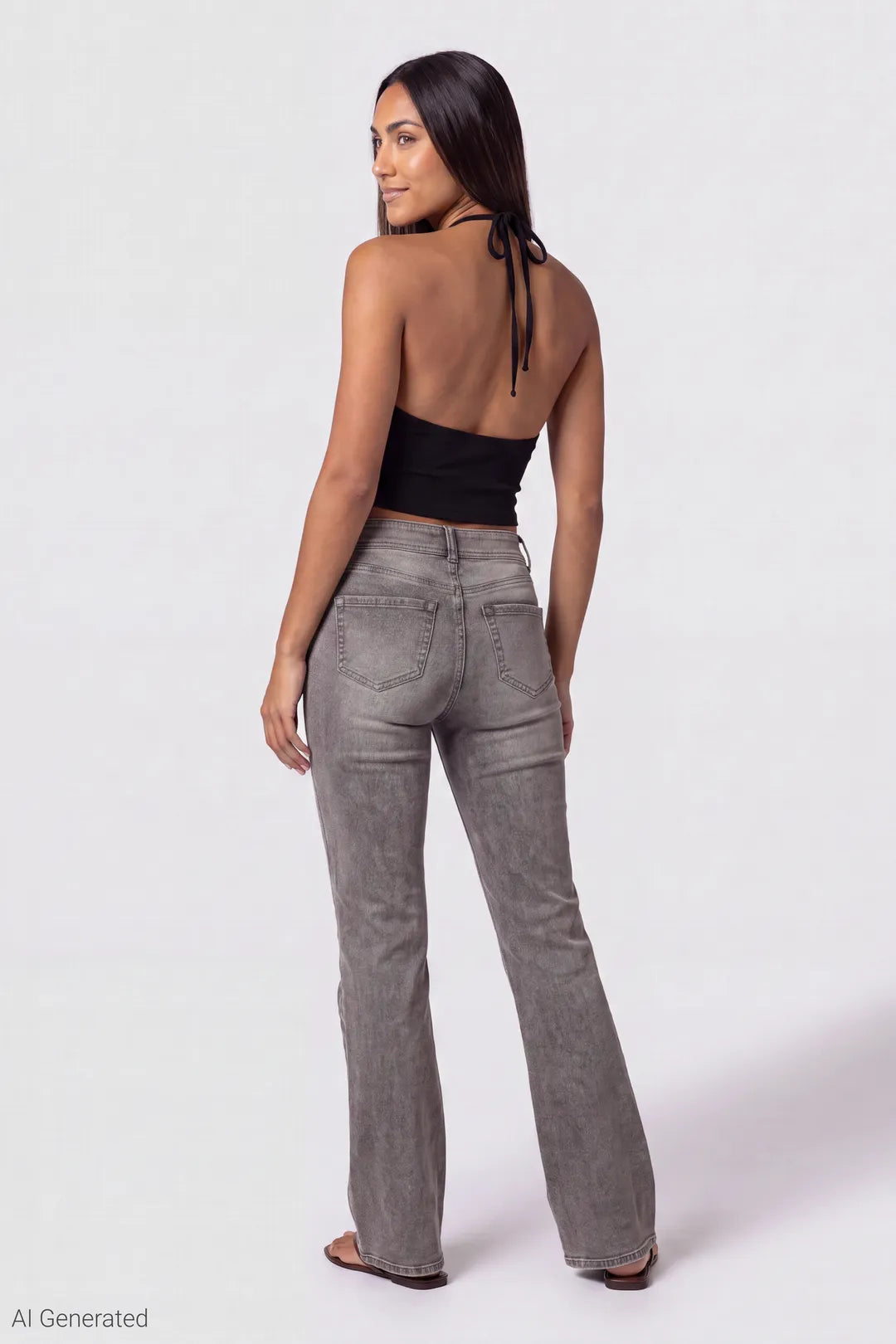 Alt View 2. Grey Flare Jean - Valentina - Shot2 Back - 1333x2000 - Charcoal
