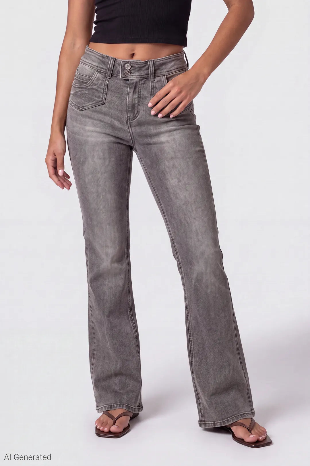 Alt View 3. Grey Flare Jean - Valentina - Shot3 Waist Down - 1333x2000 - Charcoal