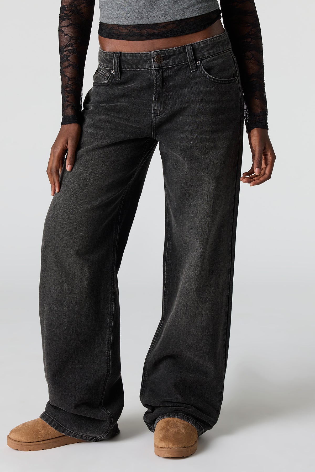 Alt View 2. Brooklyn Low Rise Baggy Washed Black Jean - Black