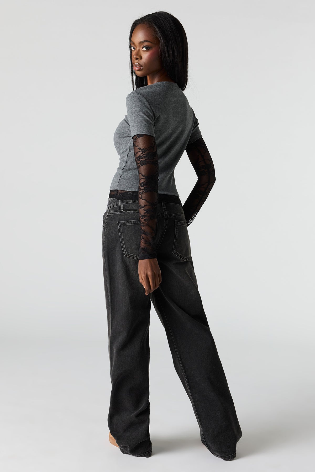 Alt View 3. Brooklyn Low Rise Baggy Washed Black Jean - Black