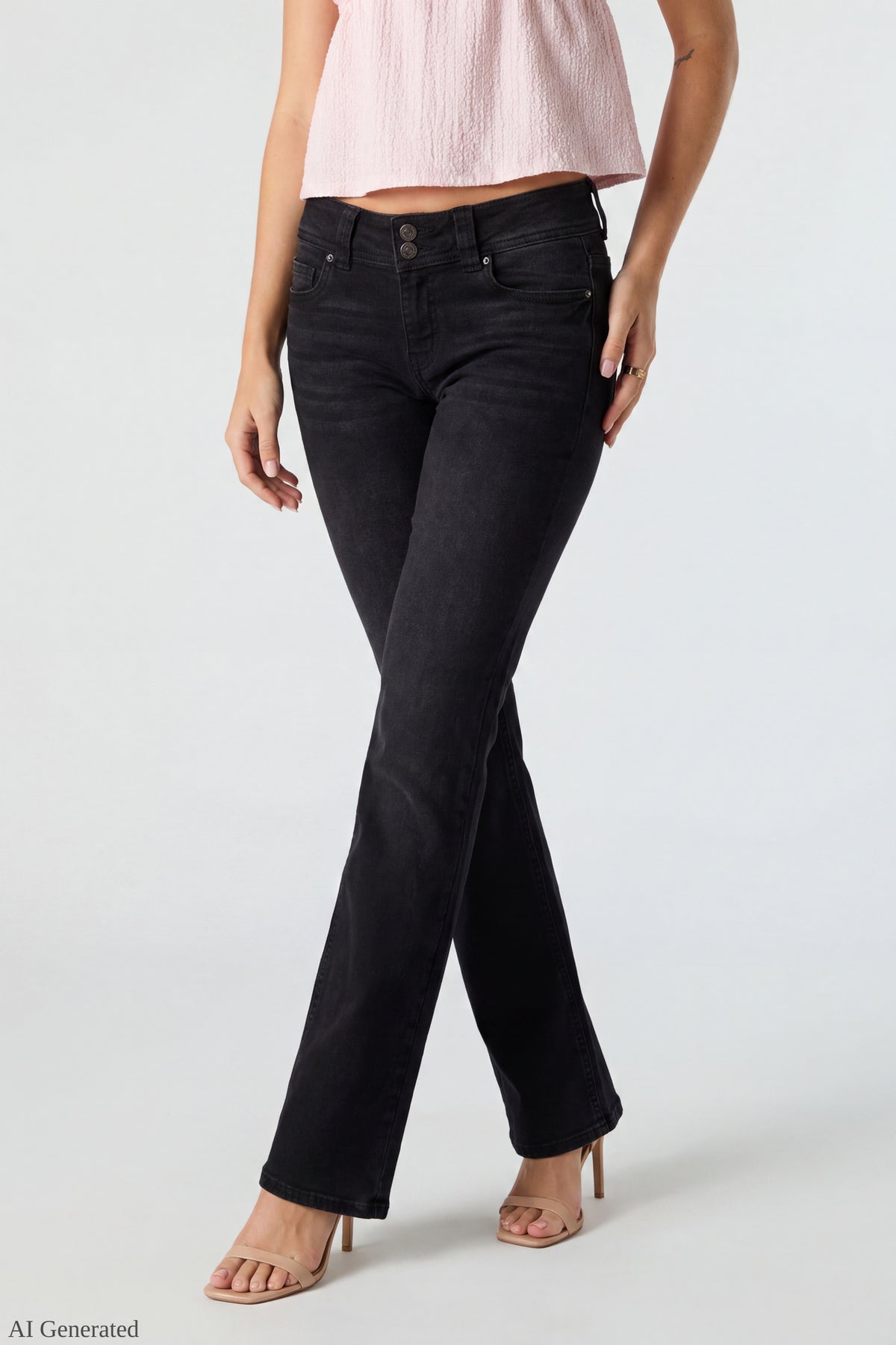 Alt View 3. Stretch Low Rise Bootcut Black Jean - Black