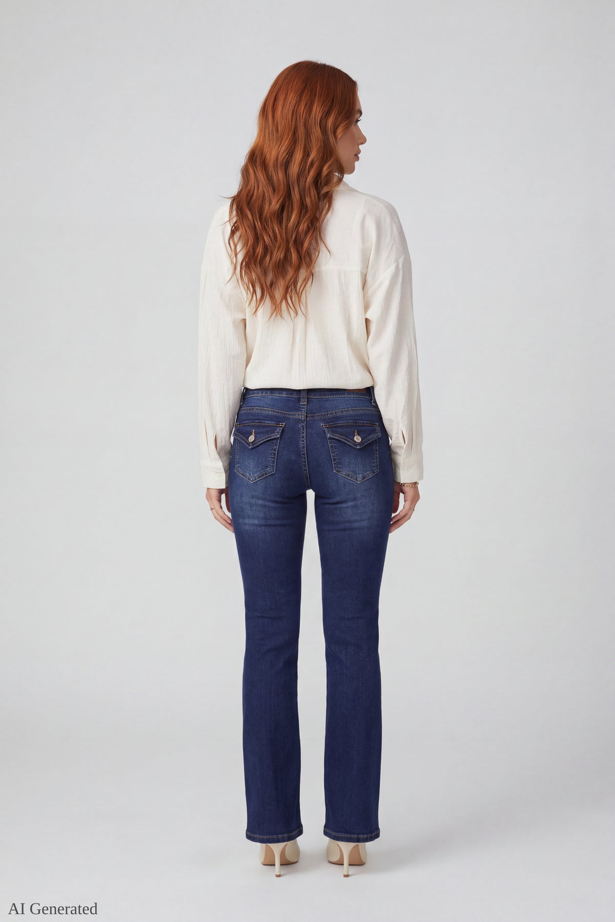 Alt View 2. Stretch Low Rise Bootcut Dark Jean - Denim Blue