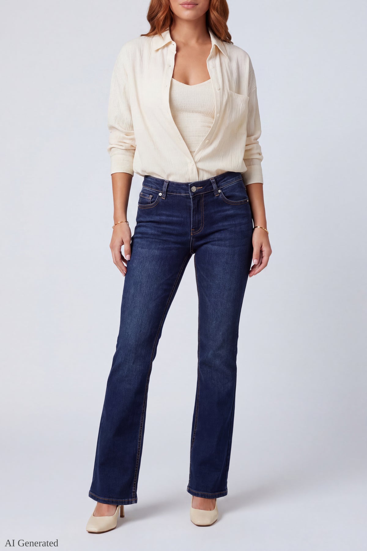 Alt View 3. Stretch Low Rise Bootcut Dark Jean - Denim Blue
