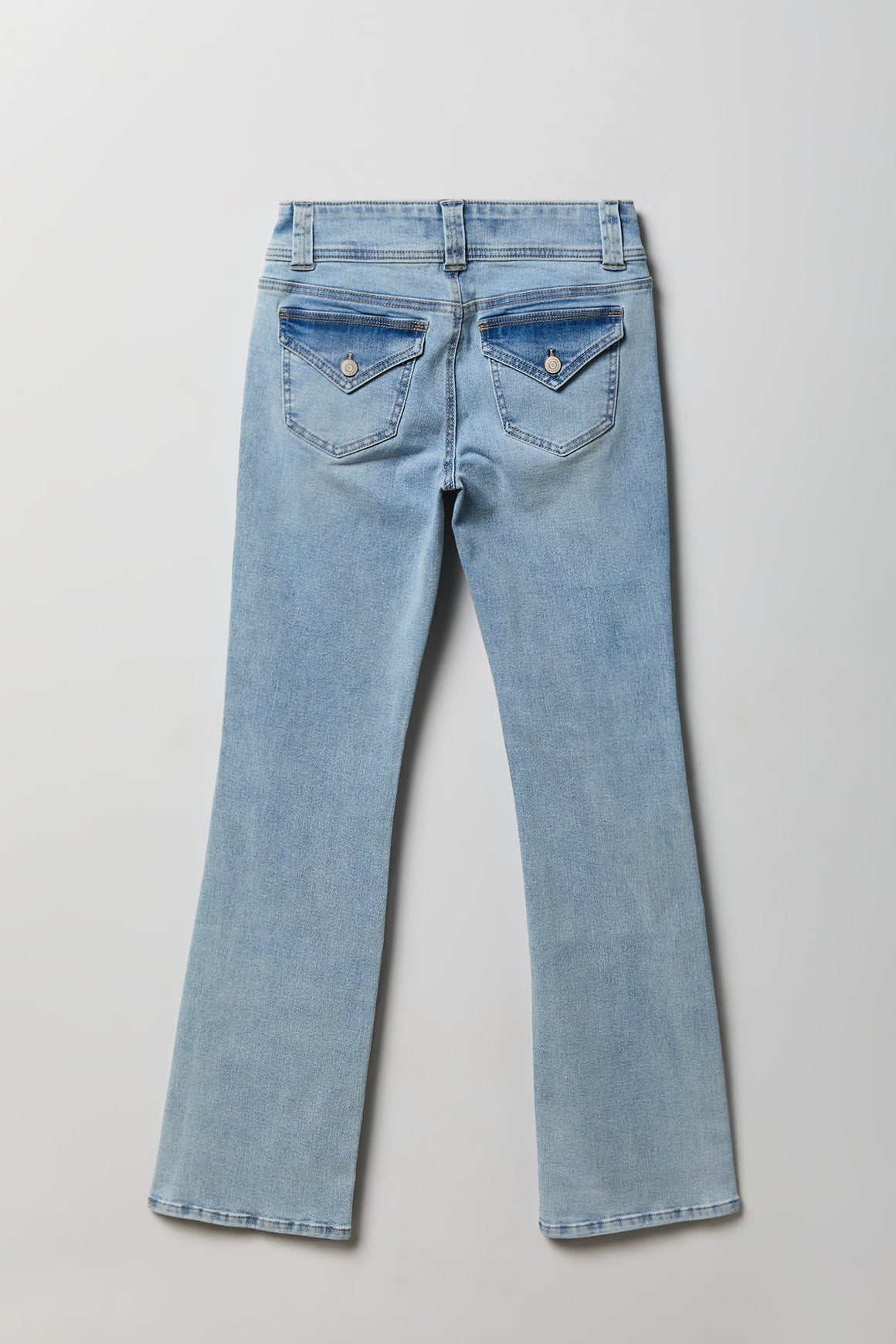 Alt View 2. Stretch Low Rise Bootcut Light Jean - Light Denim Blue