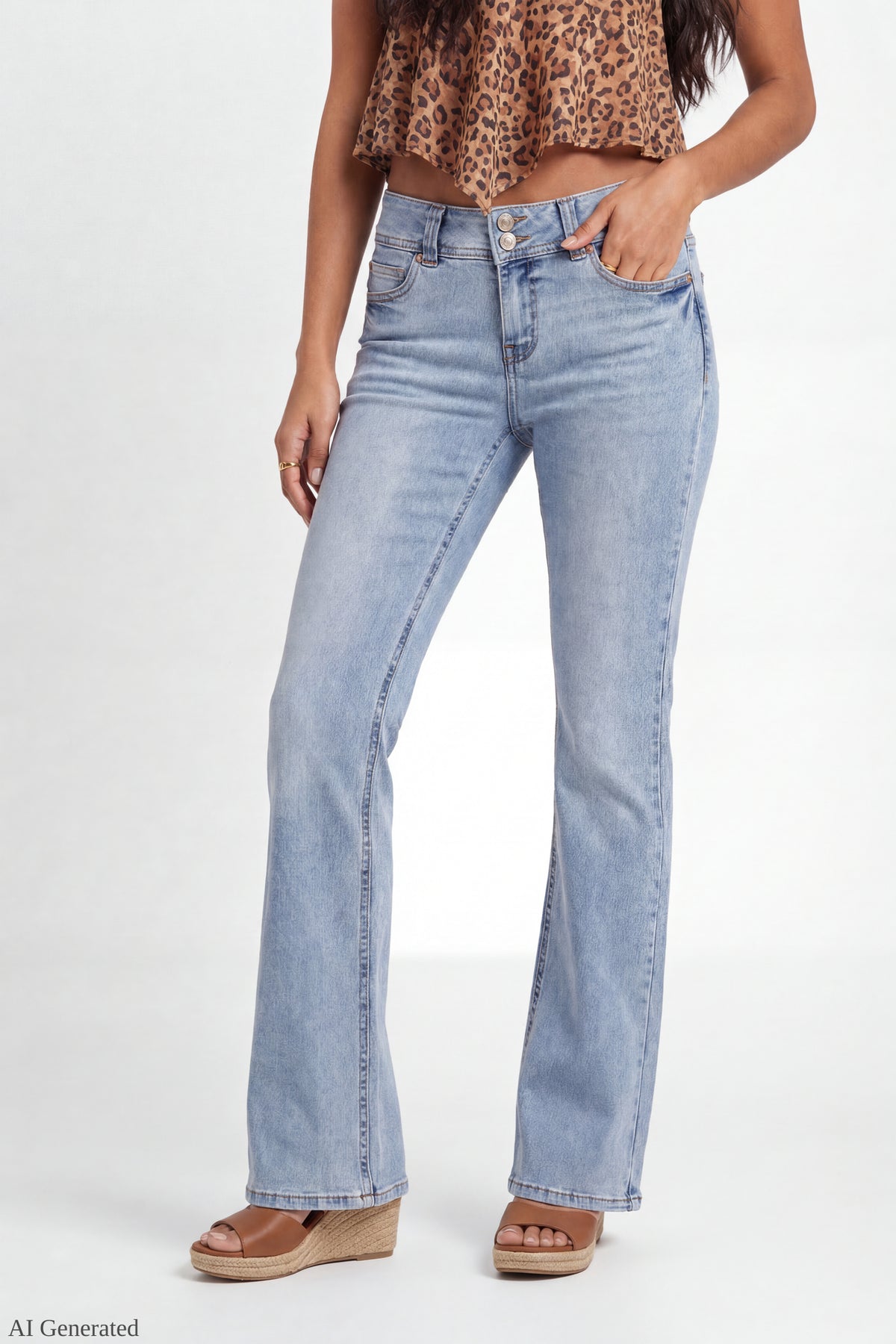 Alt View 3. Stretch Low Rise Bootcut Light Jean - Light Denim Blue
