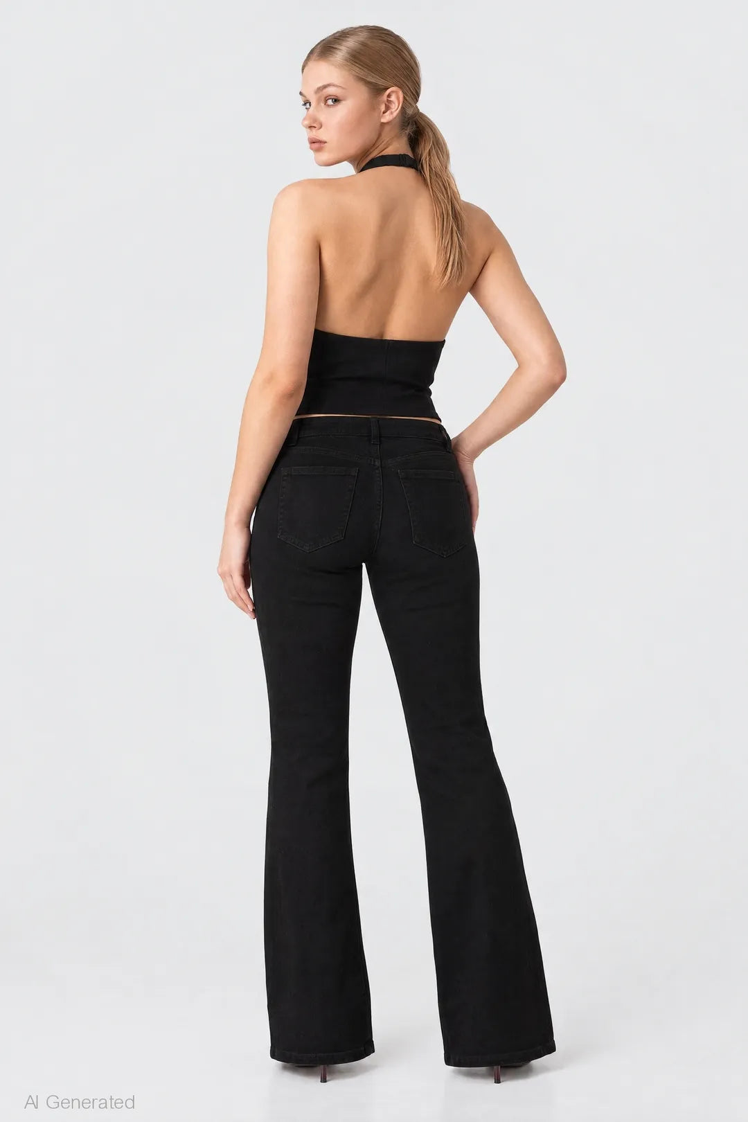 Alt View 2. Stretch High Rise Flare Black Jean - Black