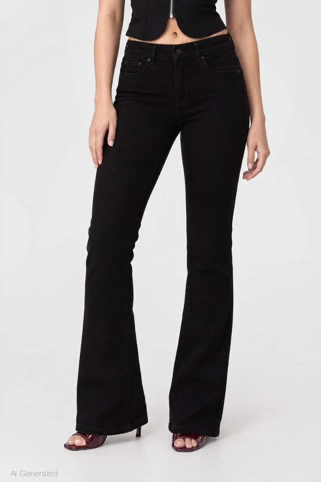 Alt View 3. Stretch High Rise Flare Black Jean - Black