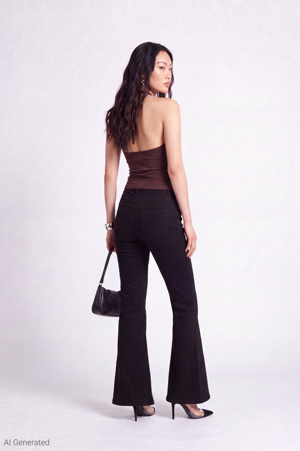 Alt View 2. Stretch High Rise Flare Black Jean - Black