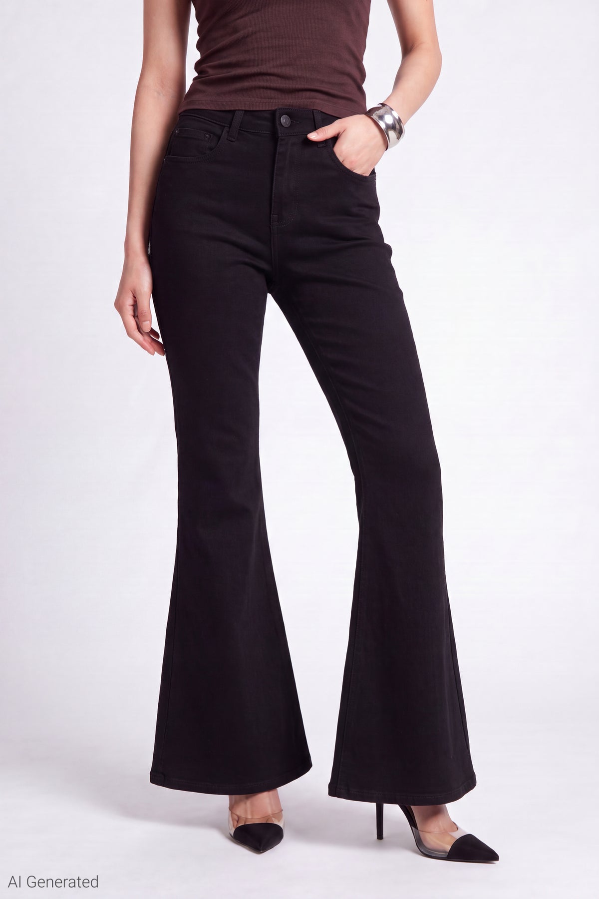 Alt View 3. Stretch High Rise Flare Black Jean - Black