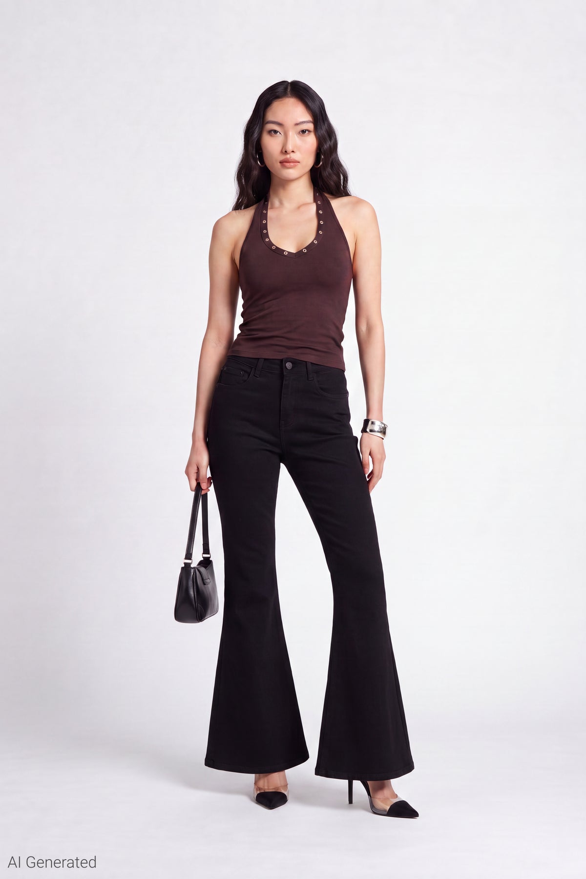 Stretch High Rise Flare Black Jean - Black