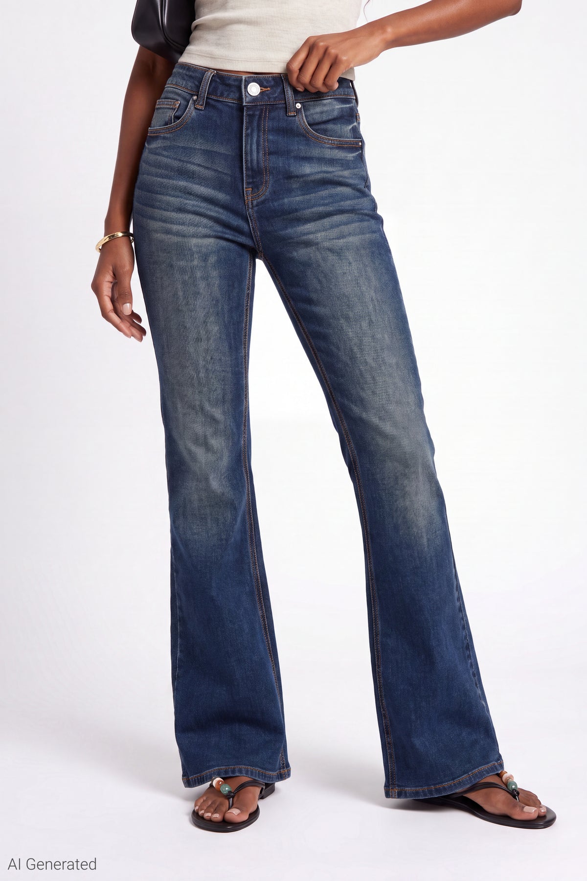 Alt View 3. Stretch High Rise Flare Vintage Medium Jean - Midnight Blue