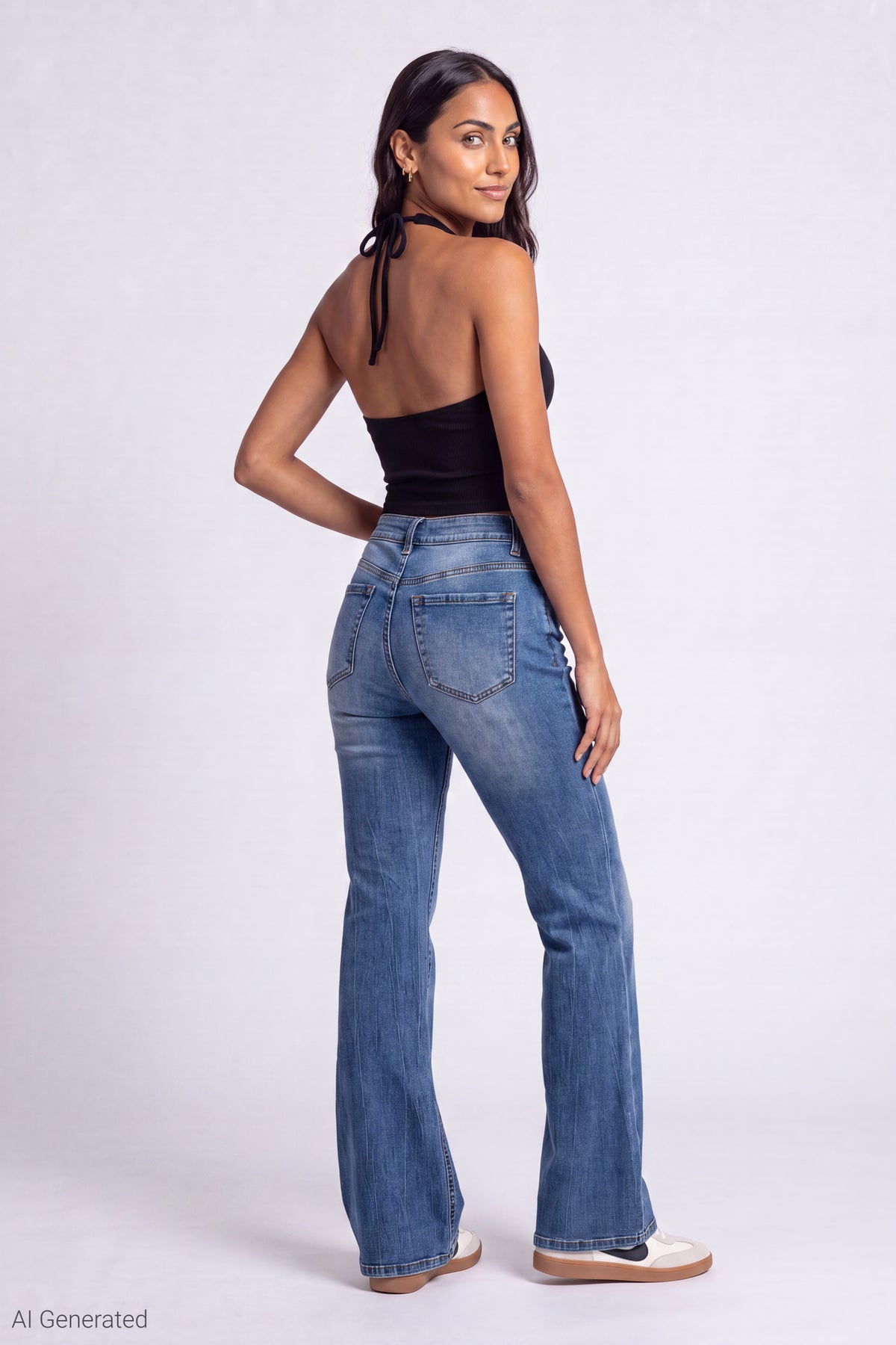 Alt View 2. Stretch High Rise Flare Medium Jean - Medium Blue