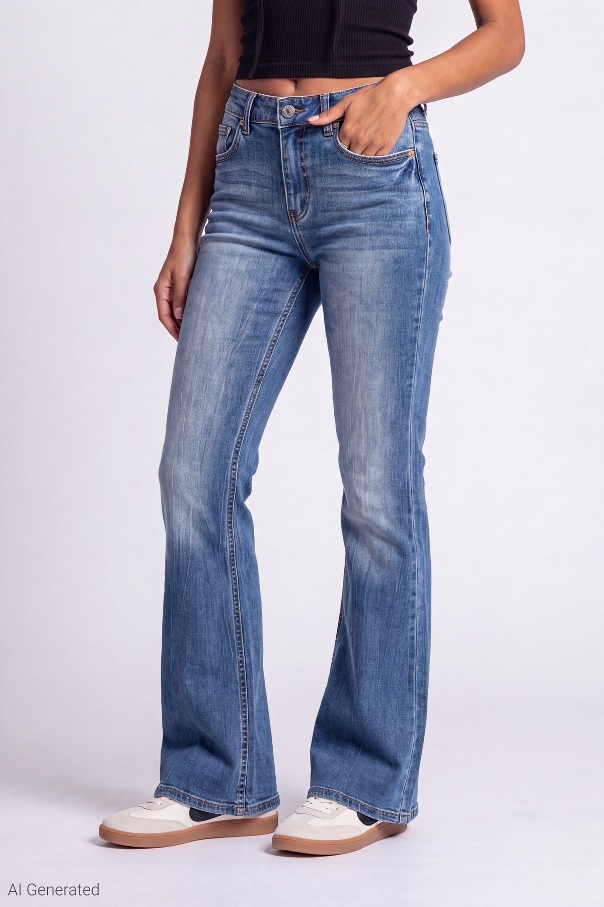 Alt View 3. Stretch High Rise Flare Medium Jean - Medium Blue