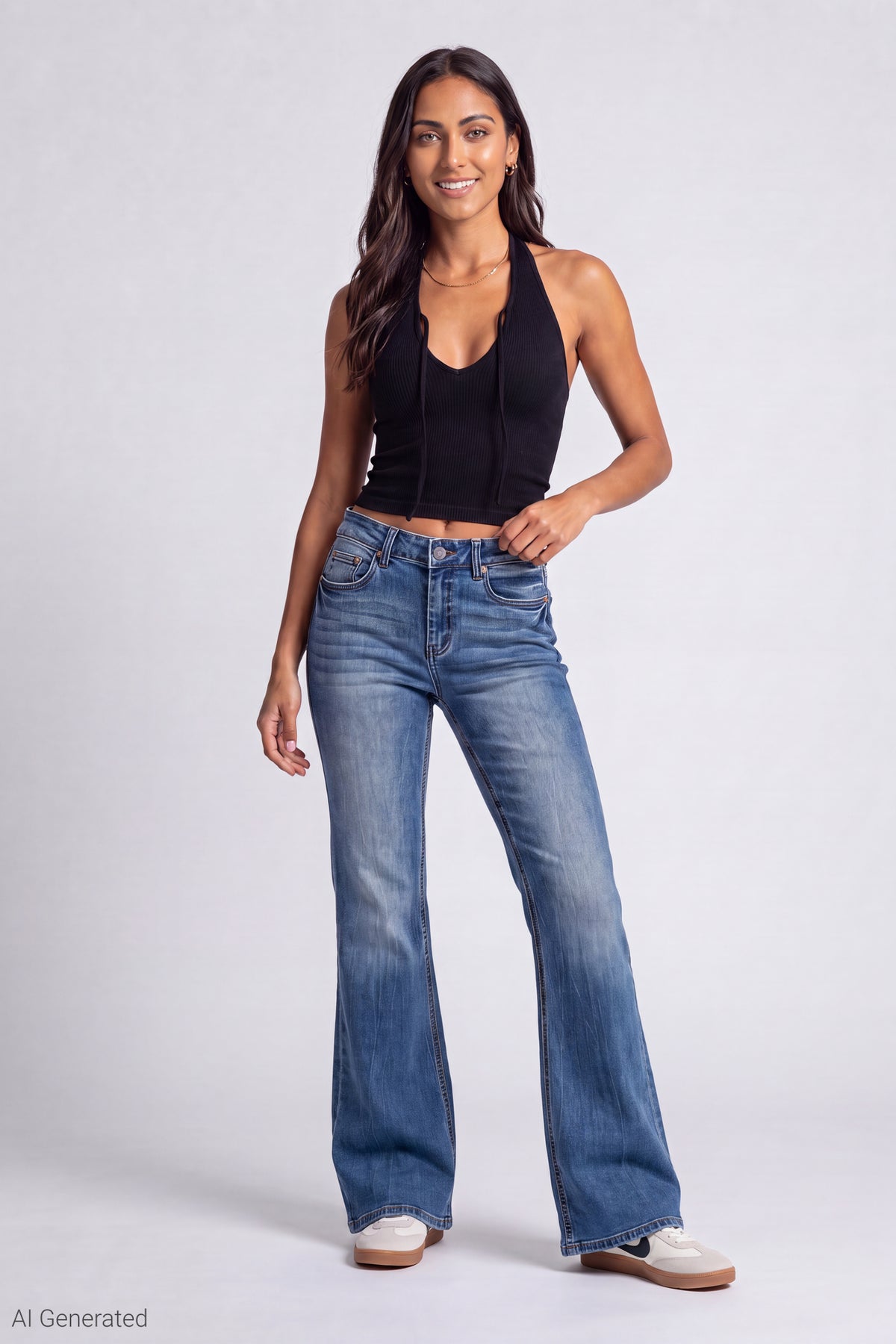 Stretch High Rise Flare Medium Jean - Medium Blue