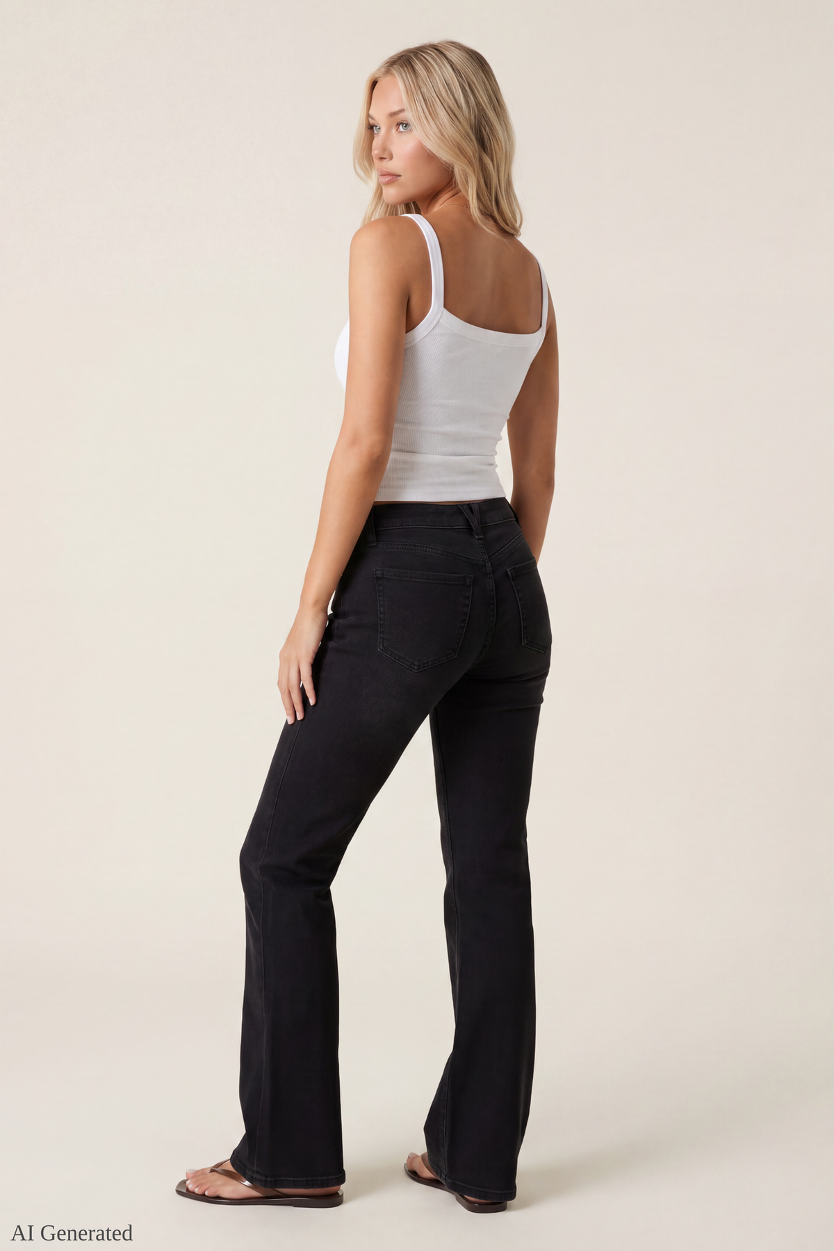 Alt View 2. Stretch Relaxed Flare Black Jean - Black