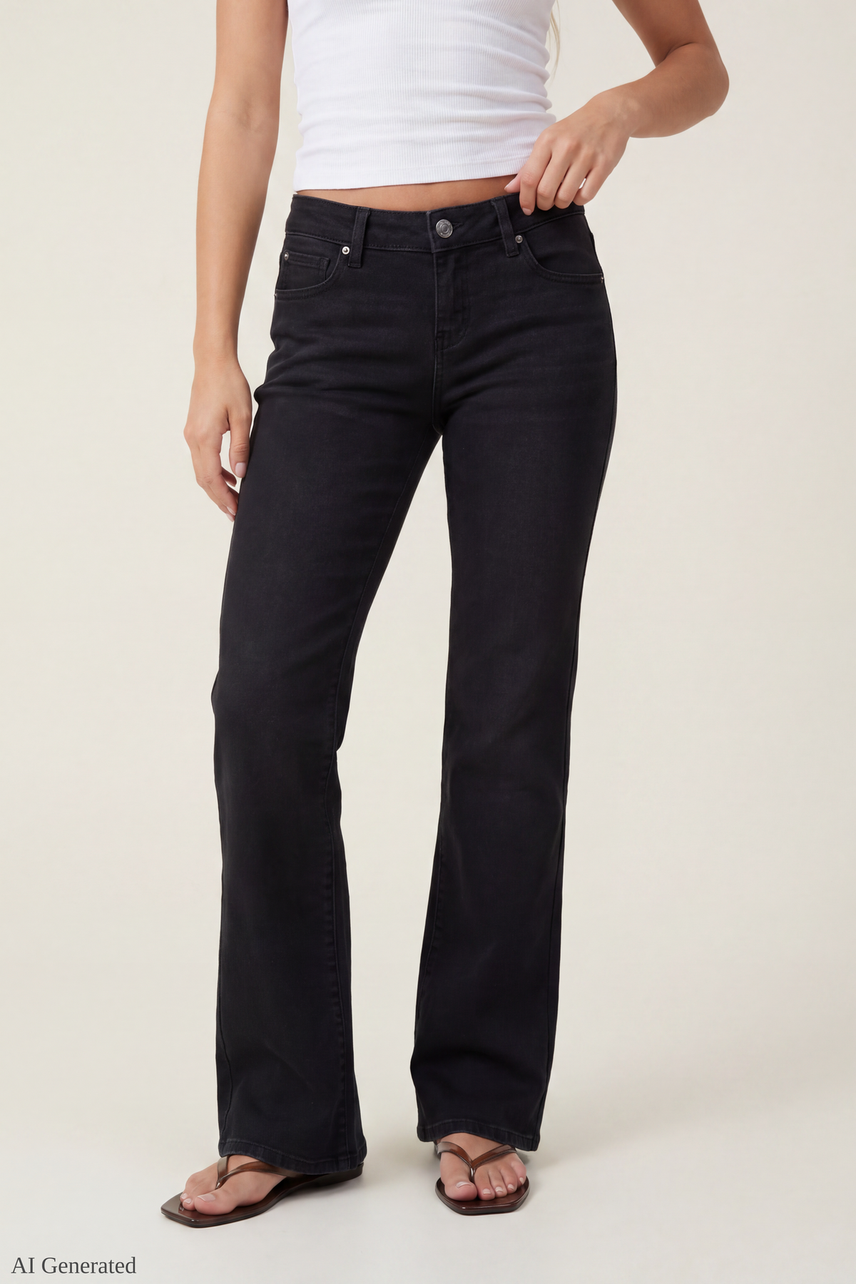 Alt View 3. Stretch Relaxed Flare Black Jean - Black