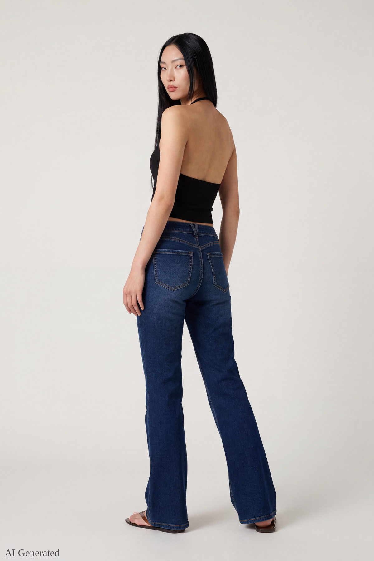 Alt View 2. Stretch Relaxed Flare Dark Jean - Denim Blue