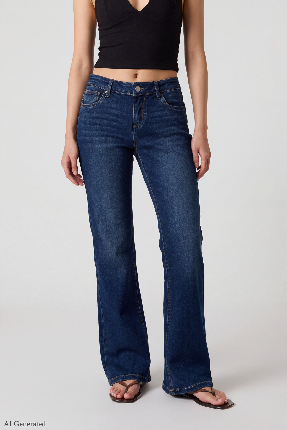 Alt View 3. Stretch Relaxed Flare Dark Jean - Denim Blue