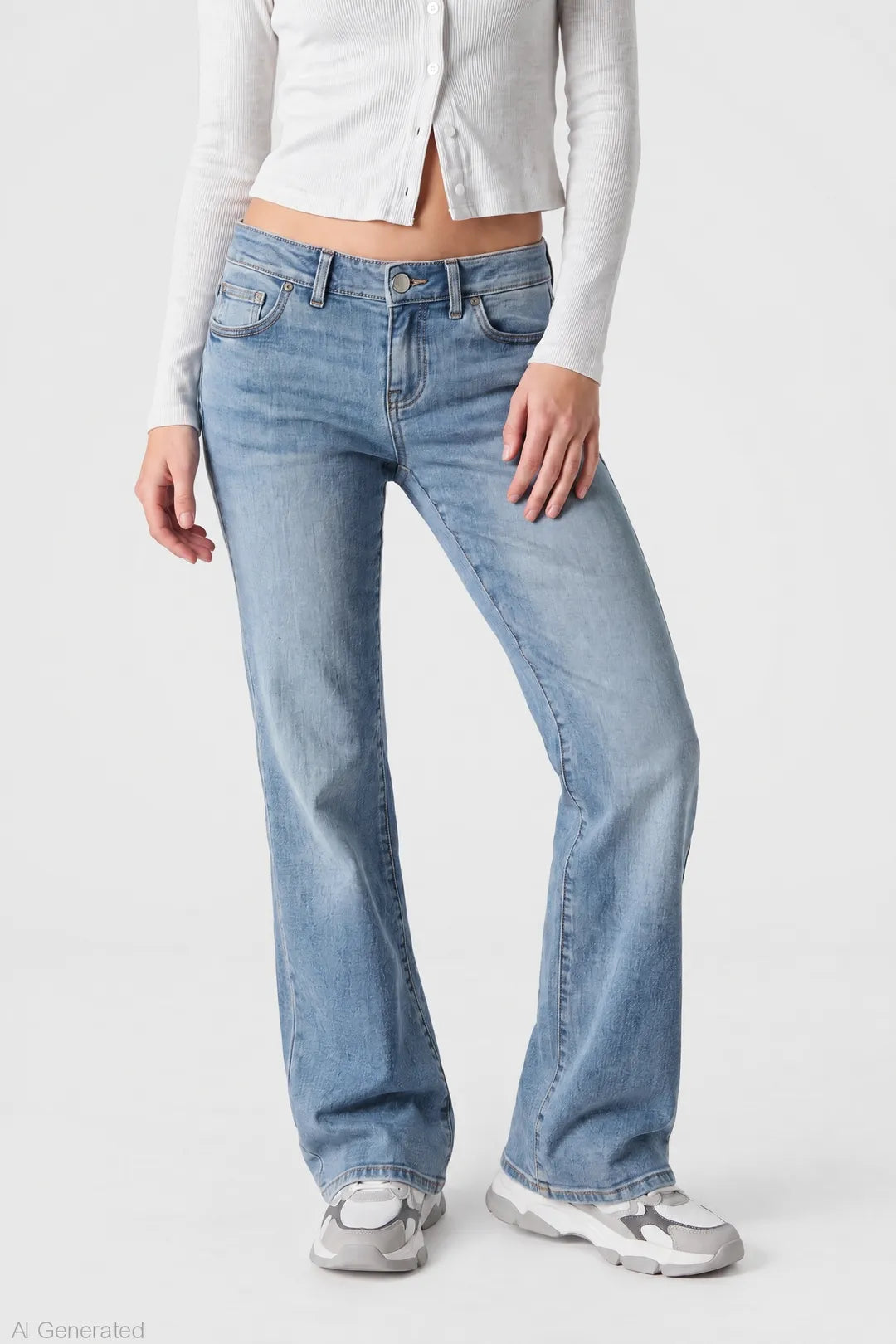 Alt View 3. Stretch Low Rise Relaxed Flare Medium Jean - Medium Blue