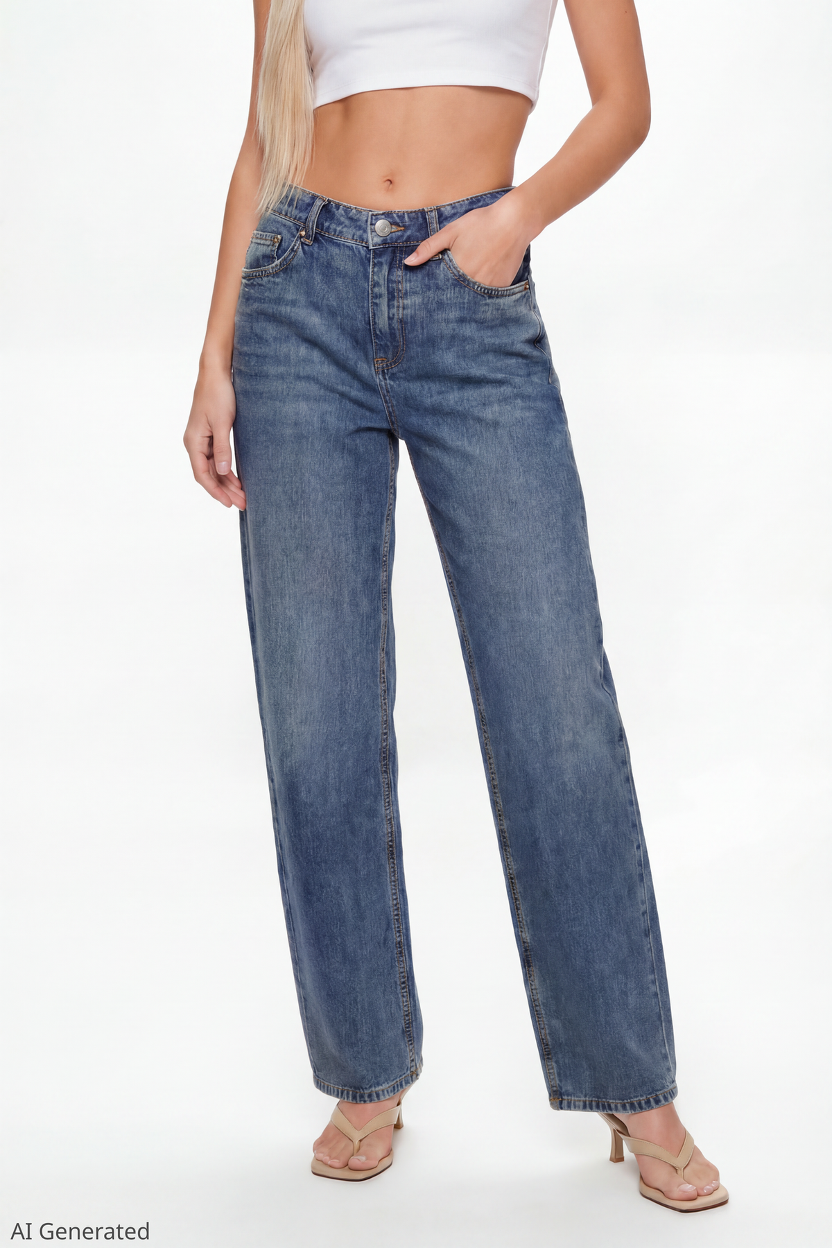 Alt View 3. Low Rise Barrel Vintage Dark Jean - Midnight Blue