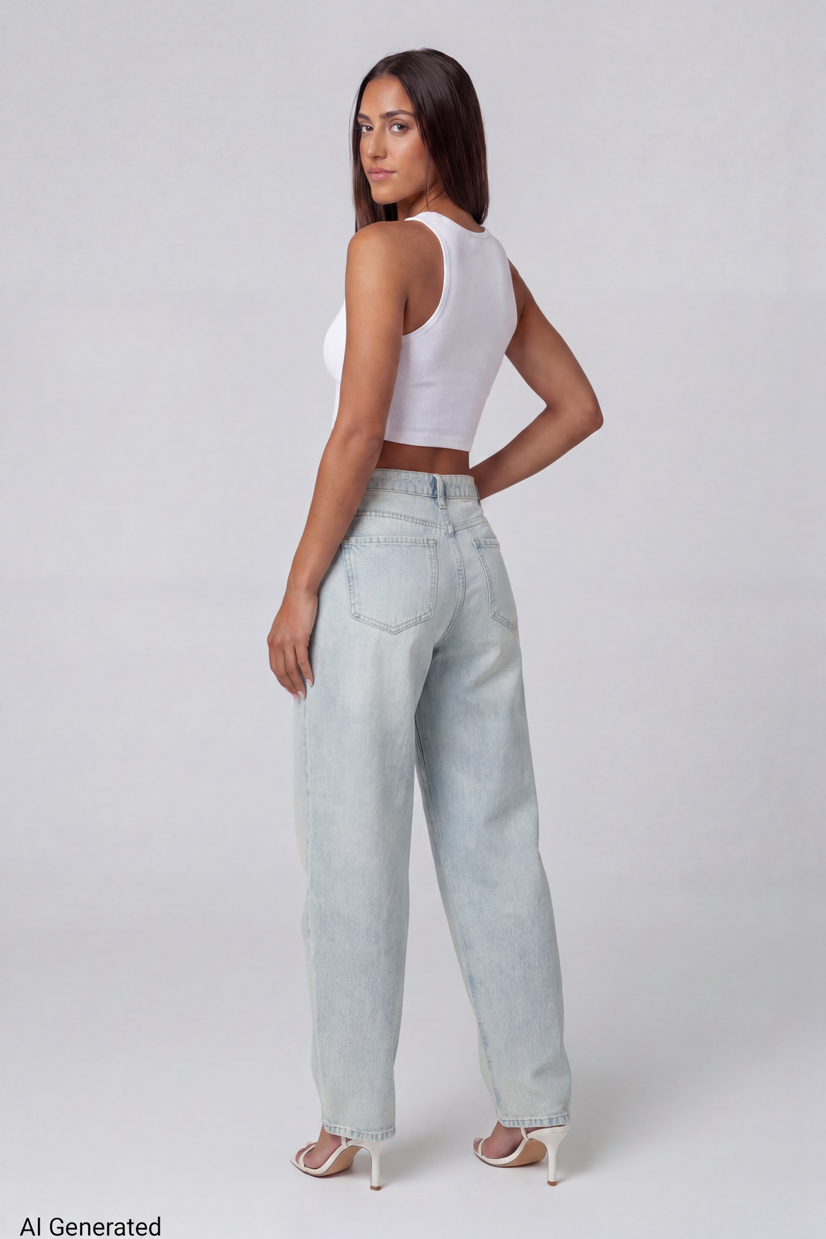 Alt View 2. Low Rise Barrel Light Jean - Light Denim Blue