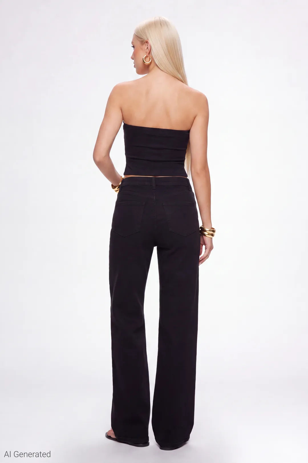 Alt View 2. Paris Stretch High Rise Wide Leg Black Jean - Black