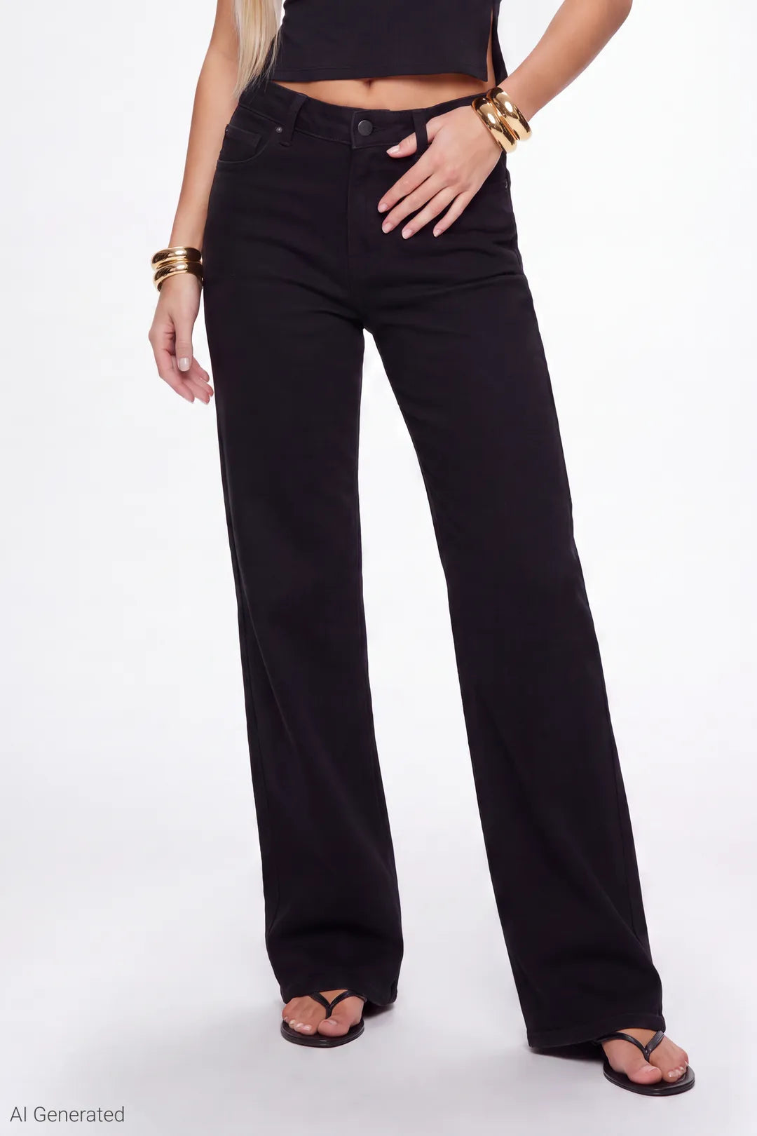 Alt View 4. Paris Stretch High Rise Wide Leg Black Jean - Black