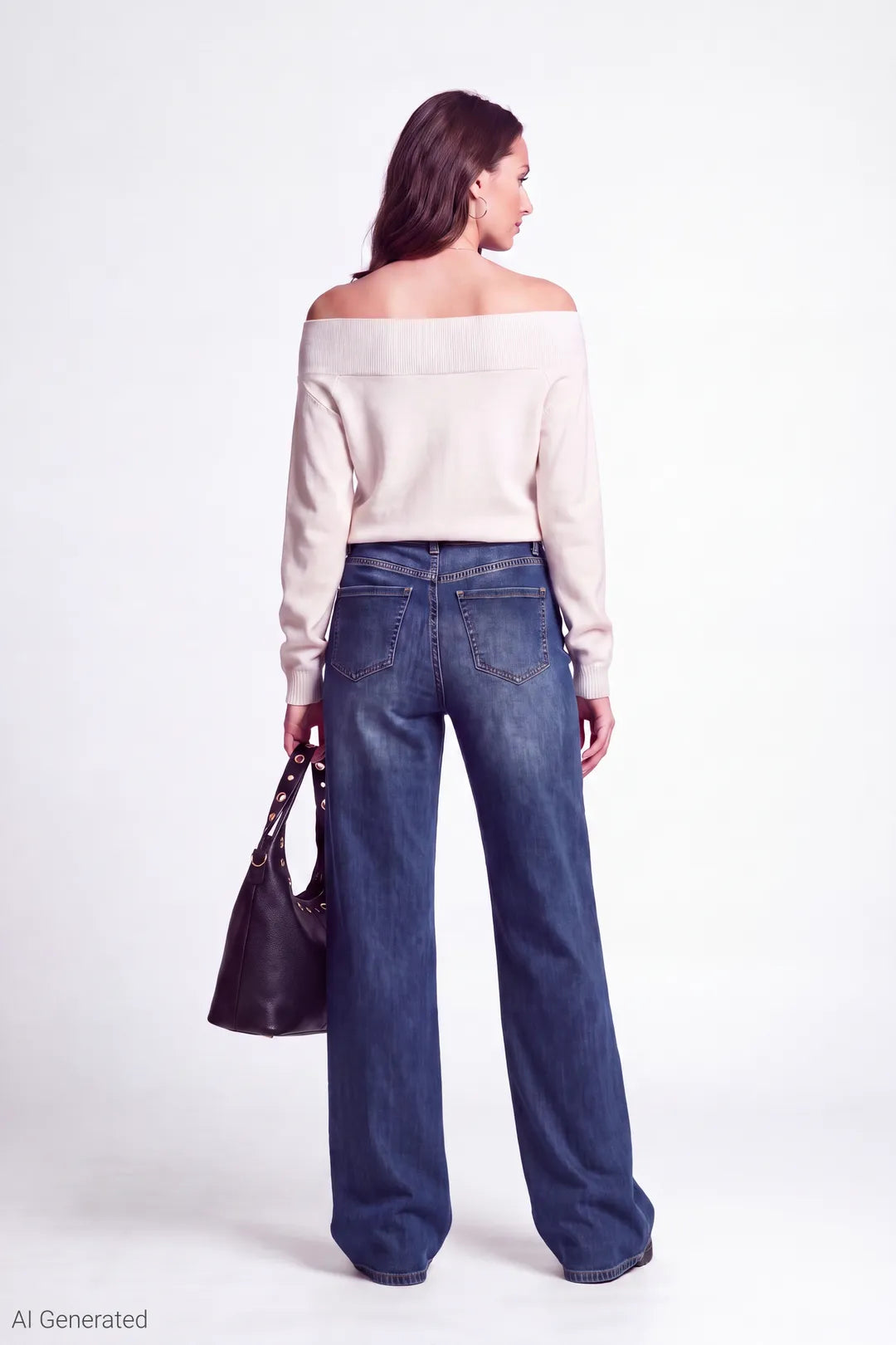Alt View 2. Paris Stretch High Rise Wide Leg Vintage Dark Jean - Midnight Blue