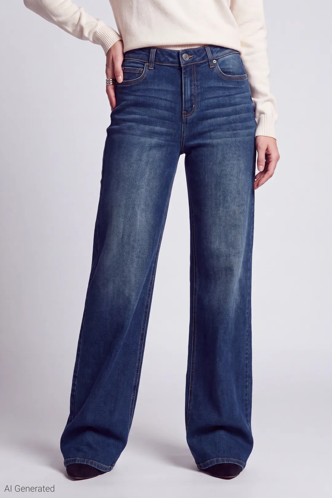 Alt View 3. Paris Stretch High Rise Wide Leg Vintage Dark Jean - Midnight Blue