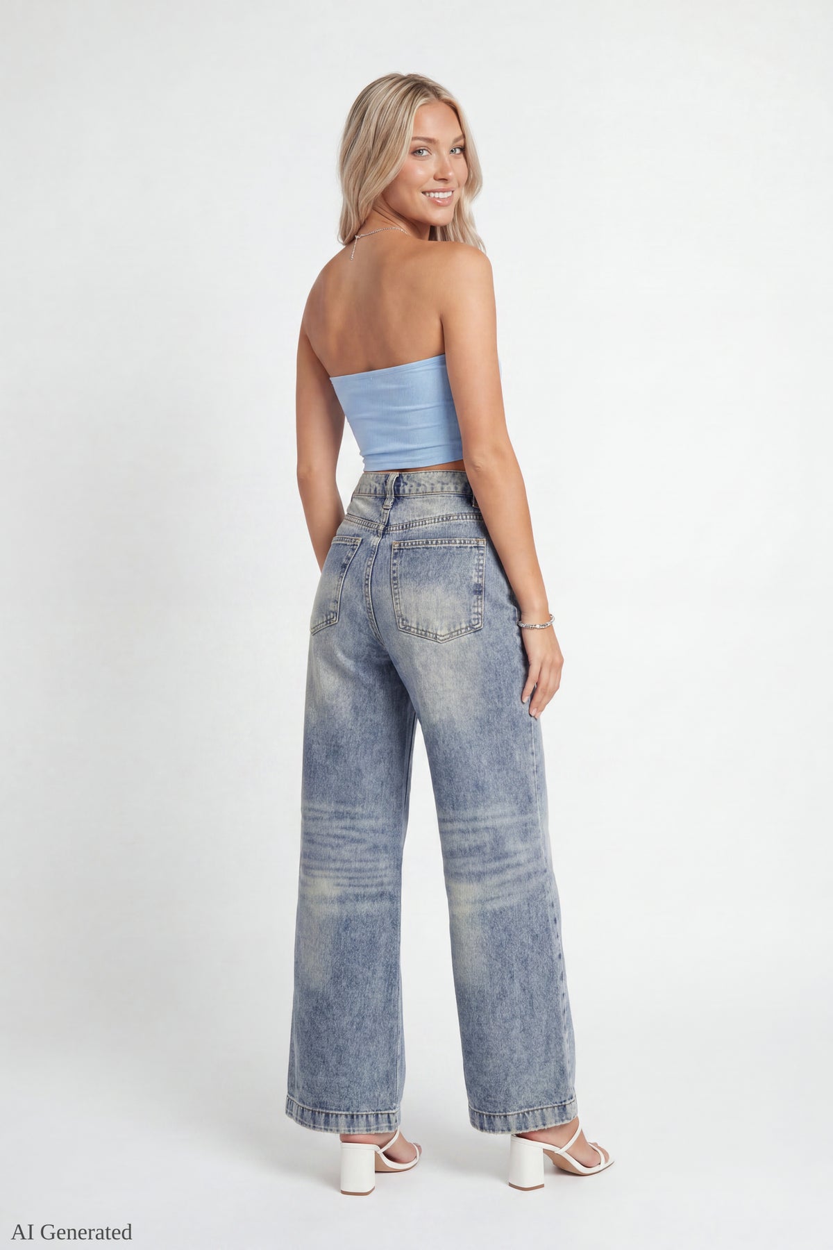 Alt View 2. Low Rise Ultra Baggy Jean - Medium Denim Blue