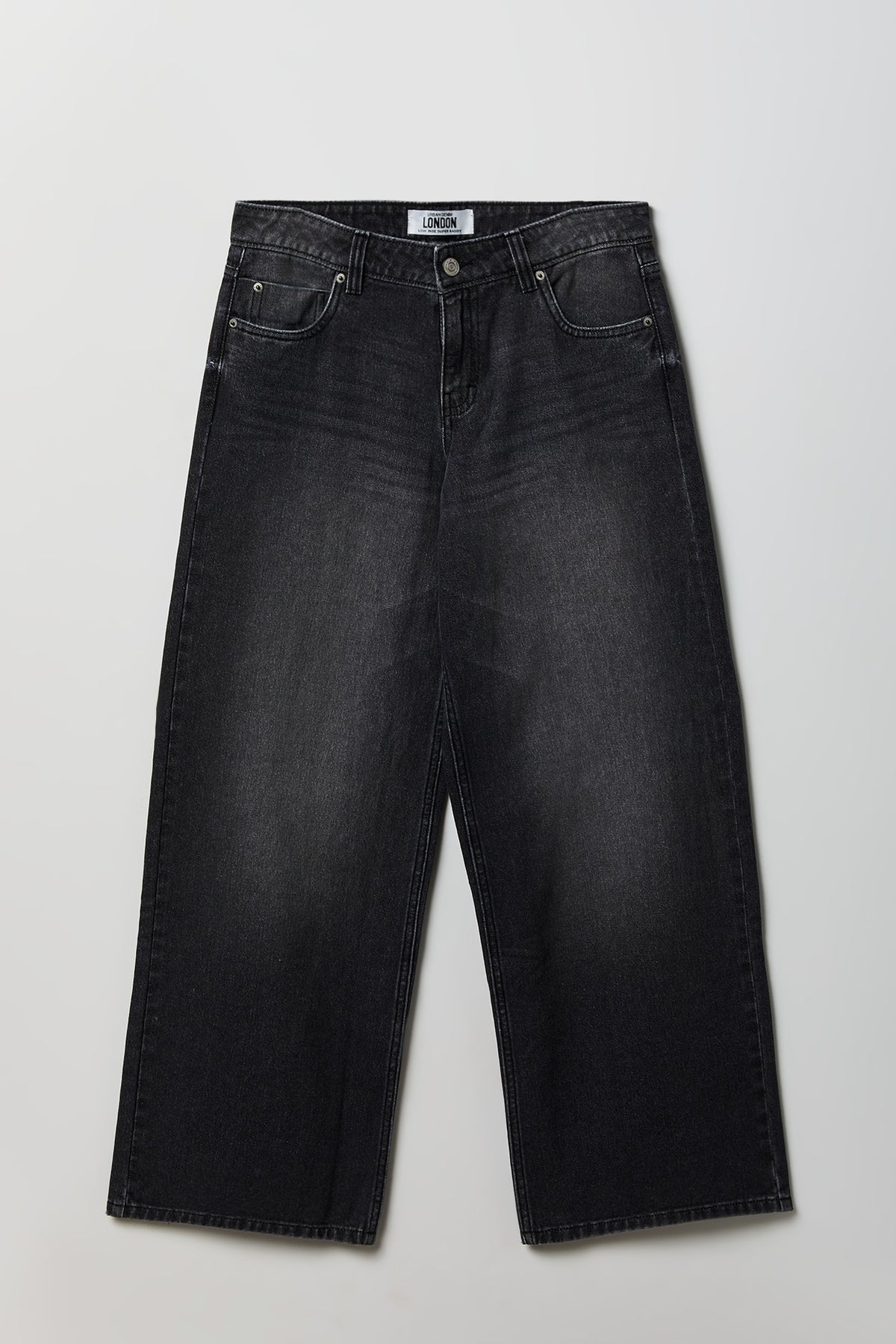 London Low Rise Super Baggy Washed Black Jean - Black